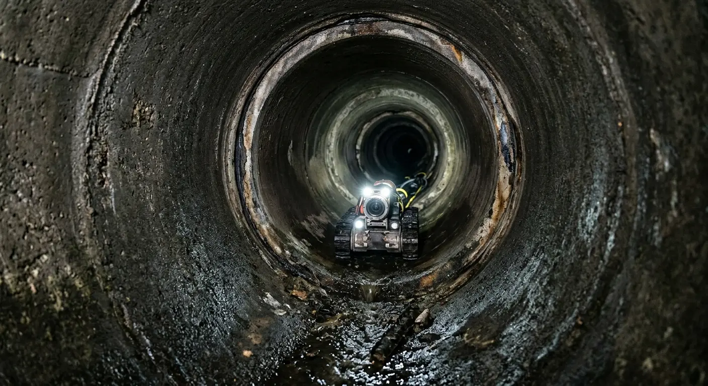 Robotic sewer camera inspecting pipe interior for Sewer Line Cleaning in East San Gabriel